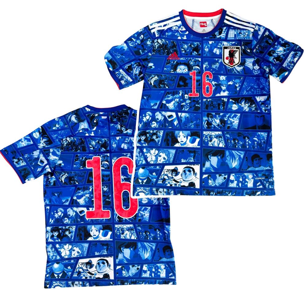 Adidas Japan JFA Manga Anime Soccer Jersey #16 Aeroready Blue Mens Large T-Shirt